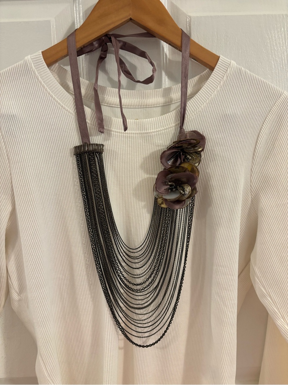 Alberta Feretti for Stylish Multi-Strand Floral Ribbon Necklace - Mauve & bronze